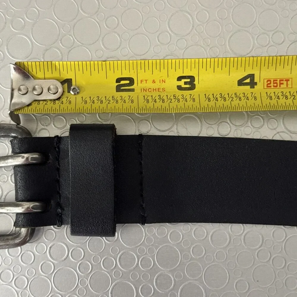 Wrangler Black Leather Belt 42 Double Prong Dual Pin Buckle Rugged Workwear 1.5”